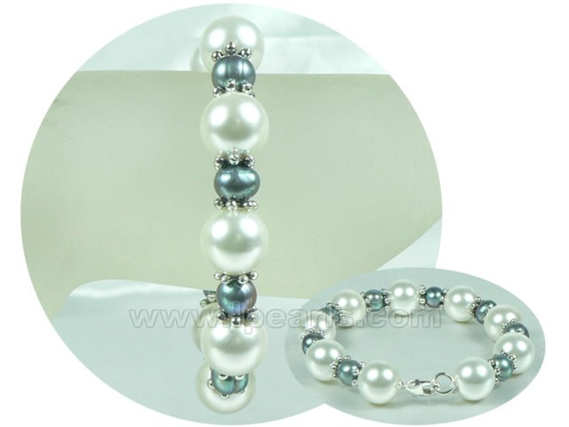 12mm white shell pearl and 7-8mm potato pearl bracelet