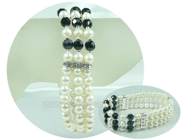 three rows stretchy 5-6mm and 6-7mm freshwater pearl bracelet