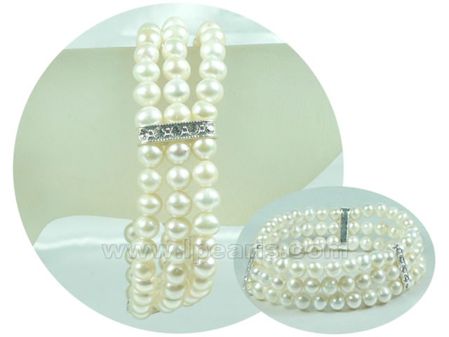 three rows elastic 6-7mm freshwater pearl bracelet
