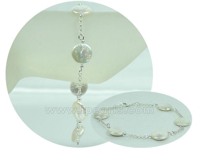 white 12mm coin freshwater pearl tin up bracelet