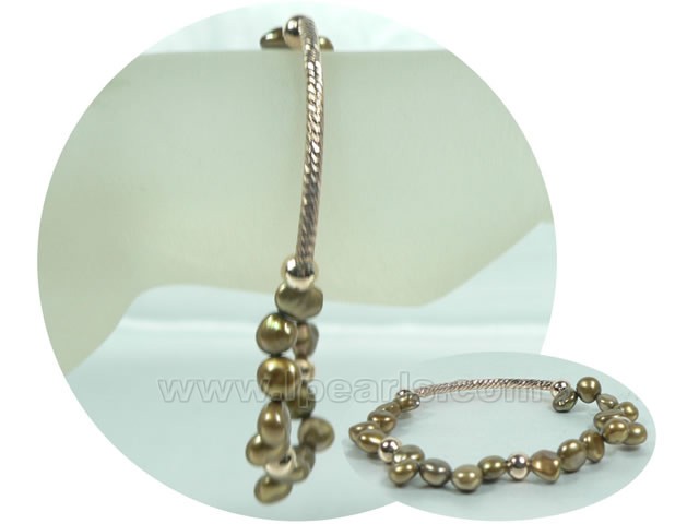 shiny 7-8mm coffee nugget pearl stretchy bracelet