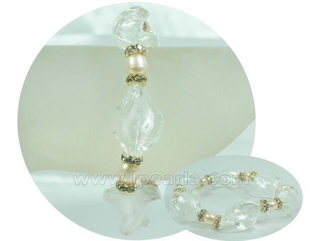 6-7mm pink rice pearl and white glaze bracelet