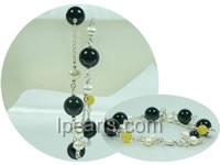 white potato and black agate sterling silver bracelet