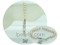 6-7mm pink potato pearl and crystal adjustable bracelet