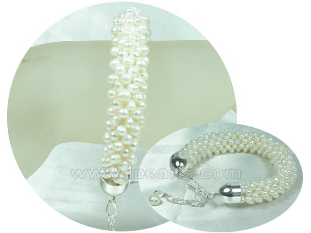 knitted 4-5mm white potato freshwater pearl bracelet