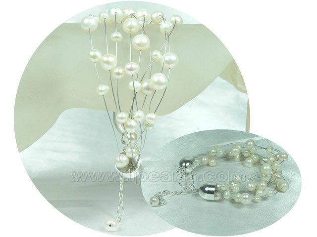 beautiful different sizes white potato pearl illusion bracelet