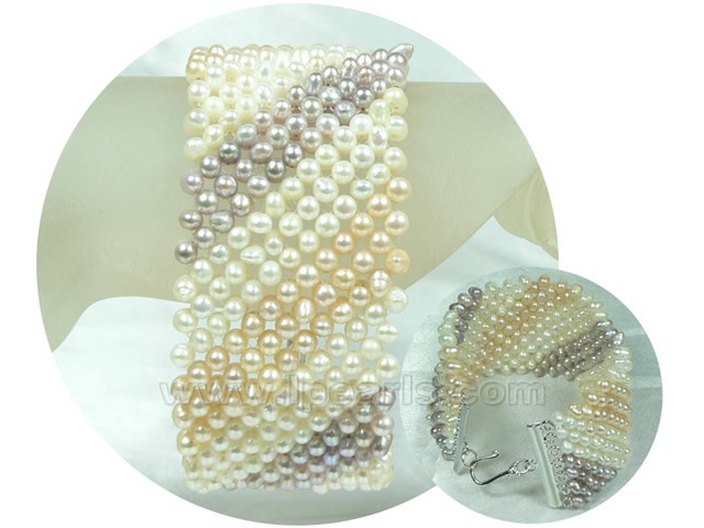 lovely multicolor 4-5mm potato freshwater pearl braid bracelet