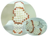 cute heart shape red agate and white potato pearl braid bracelet