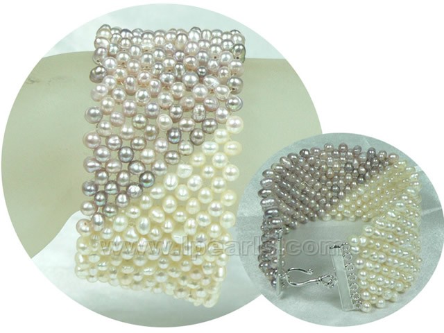 snazzy white and purple potato pearl braid bracelet