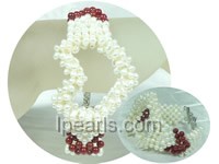 hollow heart shape white pearl and red coral braid bracelet