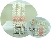 elegant design pink coral and white potato pearl bracelet