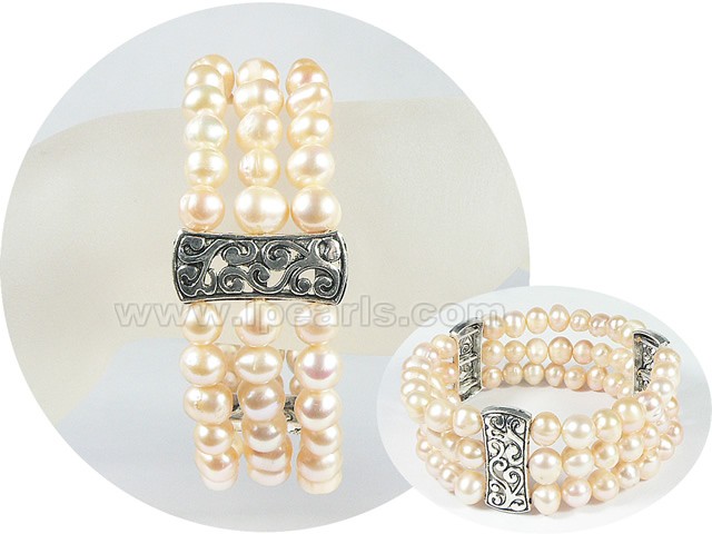 7-8mm pink freshwater pearl stretchy bracelet