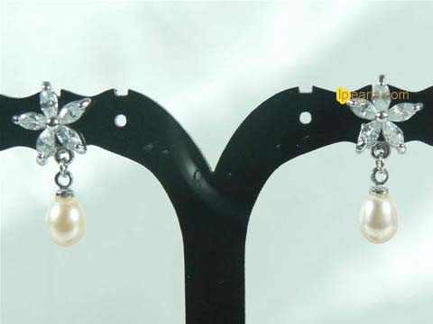 pink tear drop pearl earrings with 18K GP mounting