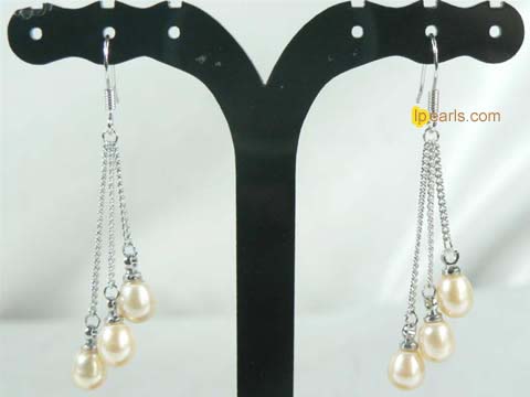 dangling earrings with pink freshwater pearl and 18K GP