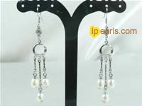 white chandelier earrings with freshwater pearl and 18K GP