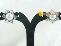 white freshwater pearl stud earrings with zircon