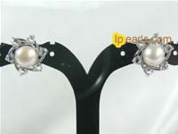 purple freshwater pearl stud earrings with zircon