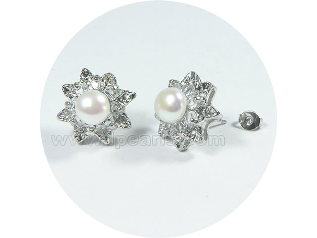 white pearl earrings with 18K GP mounting and zircon