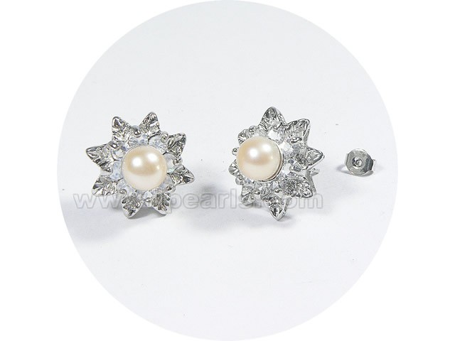 Pink pearl earrings with 18K GP mounting and zircon