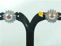8-8.5mm pink pearl earrings with 18K GP mounting and zircon