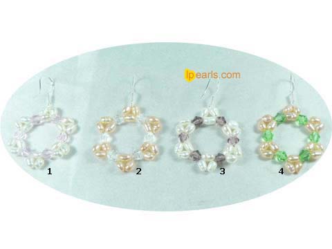 sterling silver earrings with rice freshwater pearl and crystal