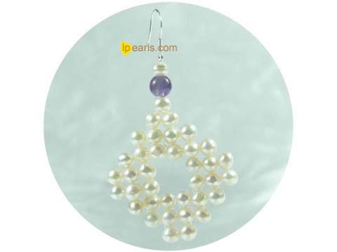 white square shape potato freshwater pearl earrings on wholesale