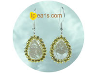 plated gold color tear drop freshwater pearl dangling earrings