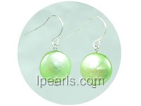 12mm light green coin freshwater pearl hook earrings