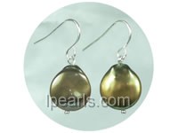 12mm coffee coin freshwater pearl dangling earrings