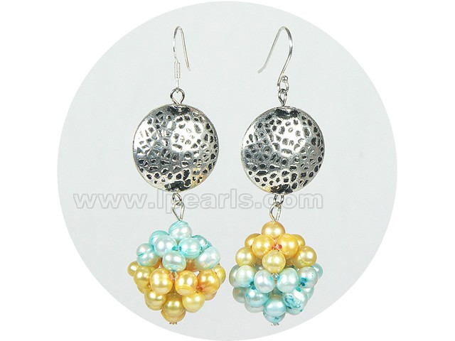 4-5mm yellow and blue freshwater pearl earrings