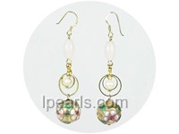 4-5mm white freshwater pearl earrings with cloisonnes