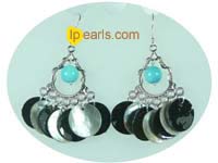 multi color mother of pearl shell silver chandelier earrings