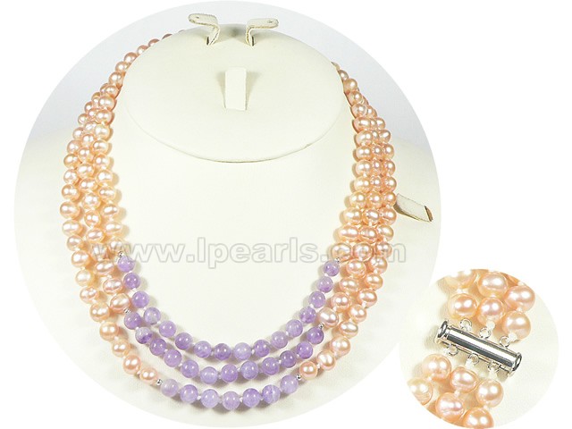 7-8mm freshwater pearl necklace with crystals
