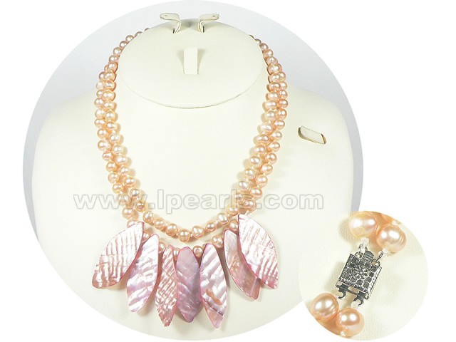 7-8mm freshwater pearl necklace with purple shells