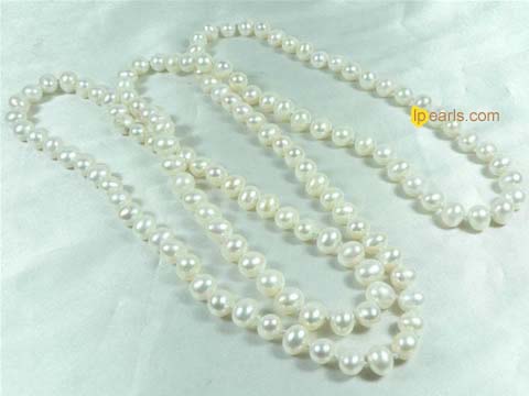 7-8mm white potato shape freshwater pearl opera neckace