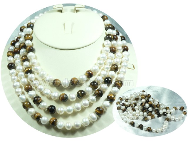 9-10mm potato pearl rope necklace with tiger eyes