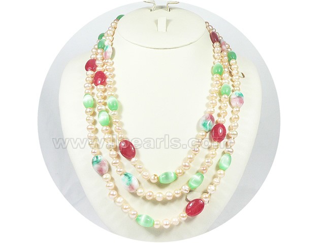 7-8mm freshwater pearl necklace with gemstones
