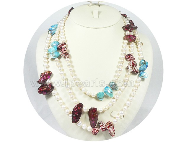 7-8mm freshwater pearl necklace with multicolor beads