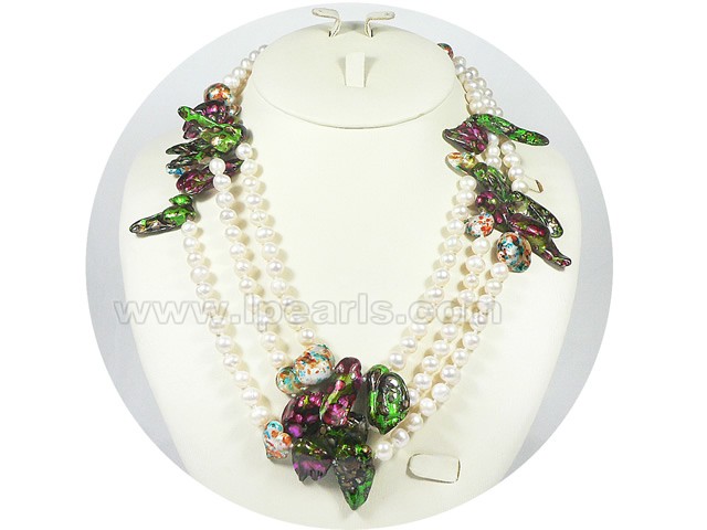 potato shape white 7-8mm freshwater pearl necklac