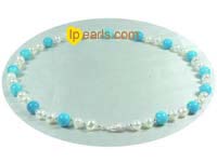blue turquoise and 7-8mm potato pearls necklace