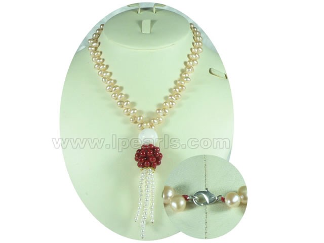 unique 6-7mm pink top drilled potato freshwater pearl neacklace