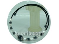 8mm white and black shell pearl leather necklace