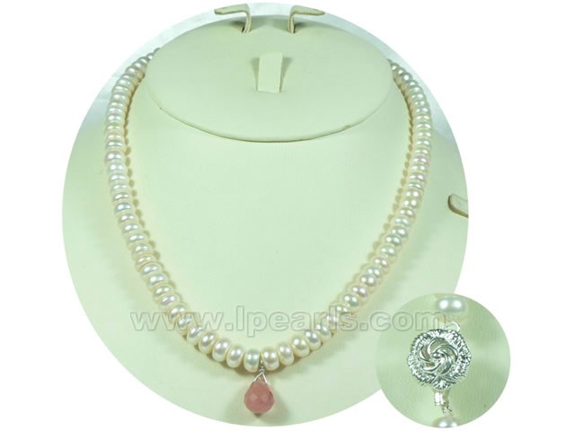 7-8mm white button freshwater pearl jewelry single necklace