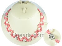 8-9 rice shaped pearl necklace with red coral jewelry