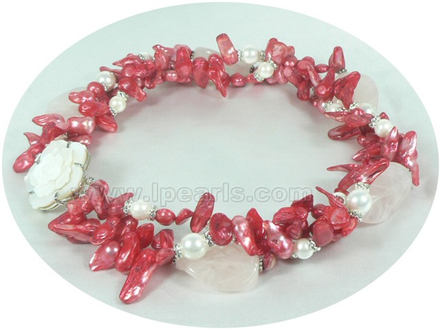 blister pearl necklace with seashell pearls and rose quarts