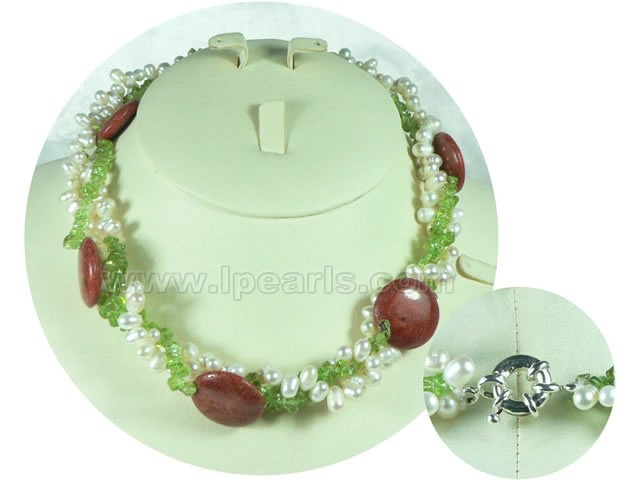 three rows 5-6mm white top drilled freshwater pearl twisted neck