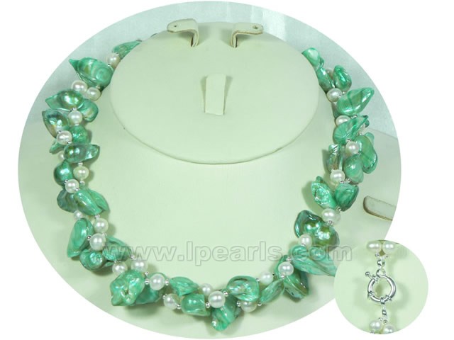 double strands 10*15mm light green blister pearl twisted necklac