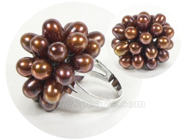 6*8mm coffee color rice freshwater pearl ring