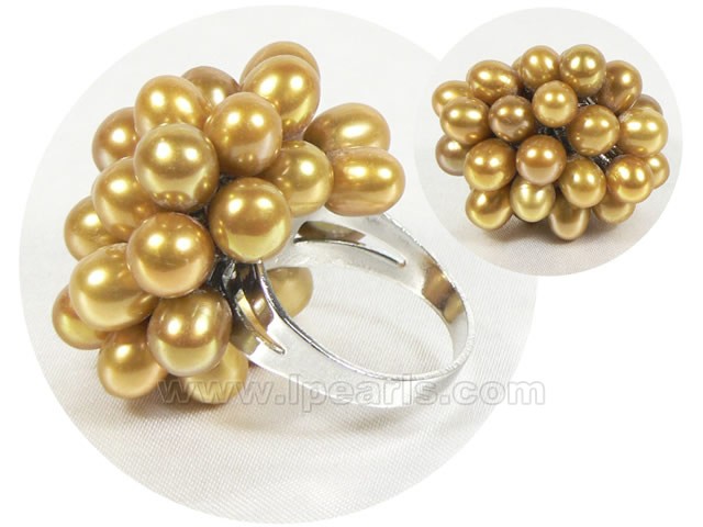 6*8mm golden yellow rice freshwater pearl ring