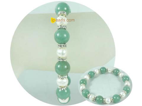 7.5 elastic green aventurine freshwater jewelry pearl bracelet